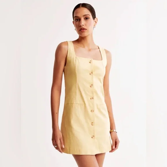 A&F Mara Squareneck Butter Yellow Linen & Cotton Blend Vest Mini Dress (Size XS) - Picture 1 of 5